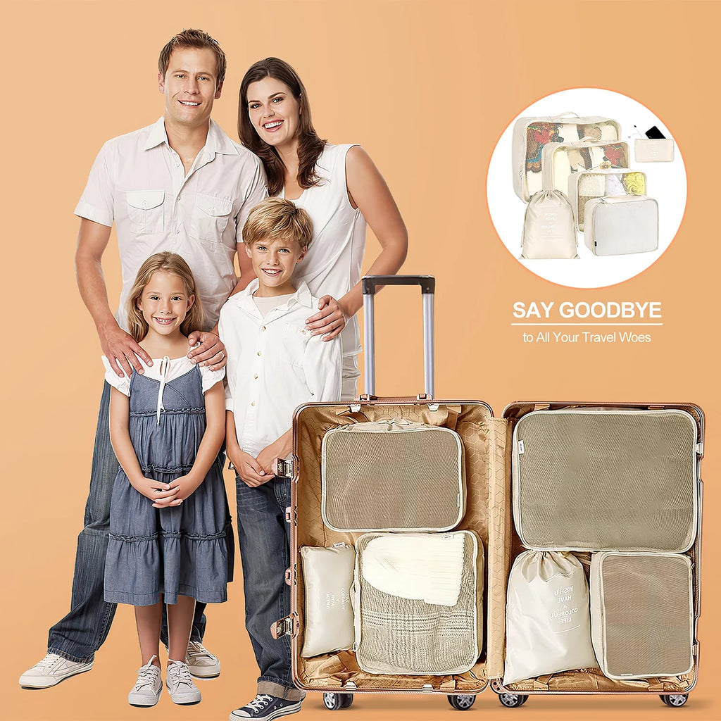 Ultimate Travel Packing Cubes Set - 9 Versatile Organizers with Large Toiletries Bag in Elegant Beige