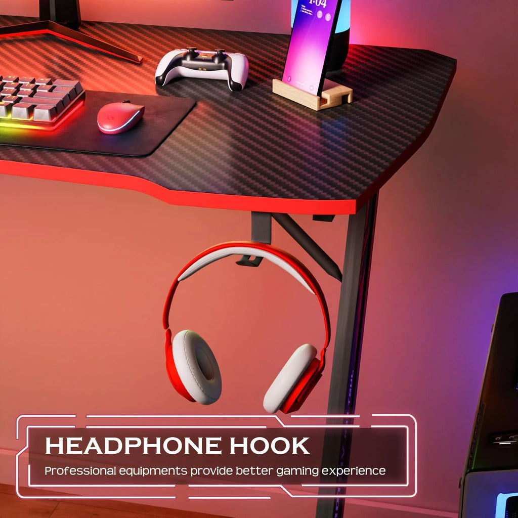Elevate Your Gaming Experience with the 39-Inch Z-Shaped Gaming Desk Featuring Headphone Hook and Spacious Desktop in Red