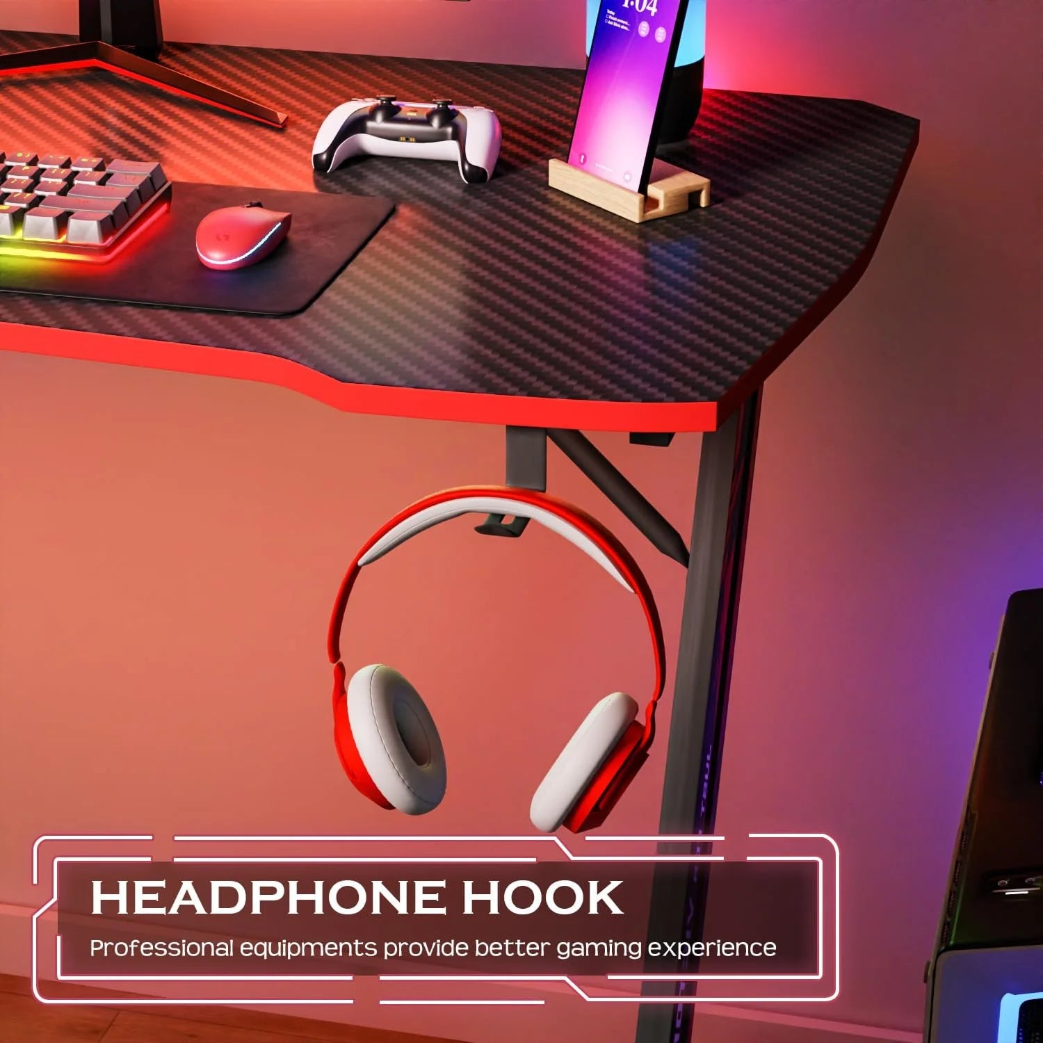 Elevate Your Gaming Experience with the 39-Inch Z-Shaped Gaming Desk Featuring Headphone Hook and Spacious Desktop in Red