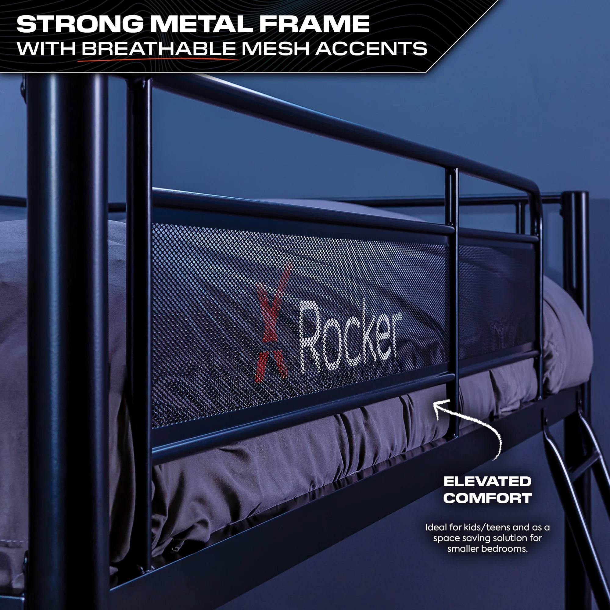 HQ Twin Gaming Bunk Bed with Built-In Shelving and LED Lighting, Black