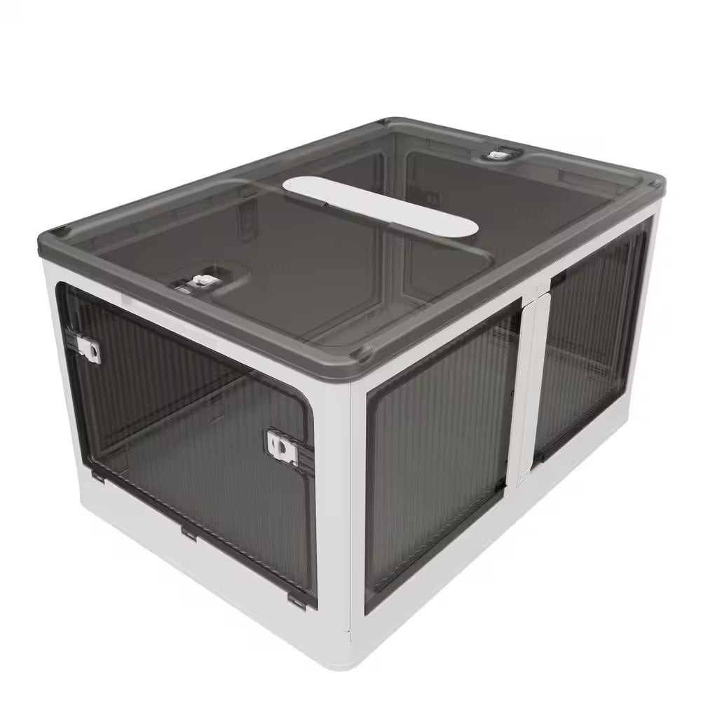 506 Qt. Stackable Storage Bins with 5-Doors and Wheels, 4-Pack in Black