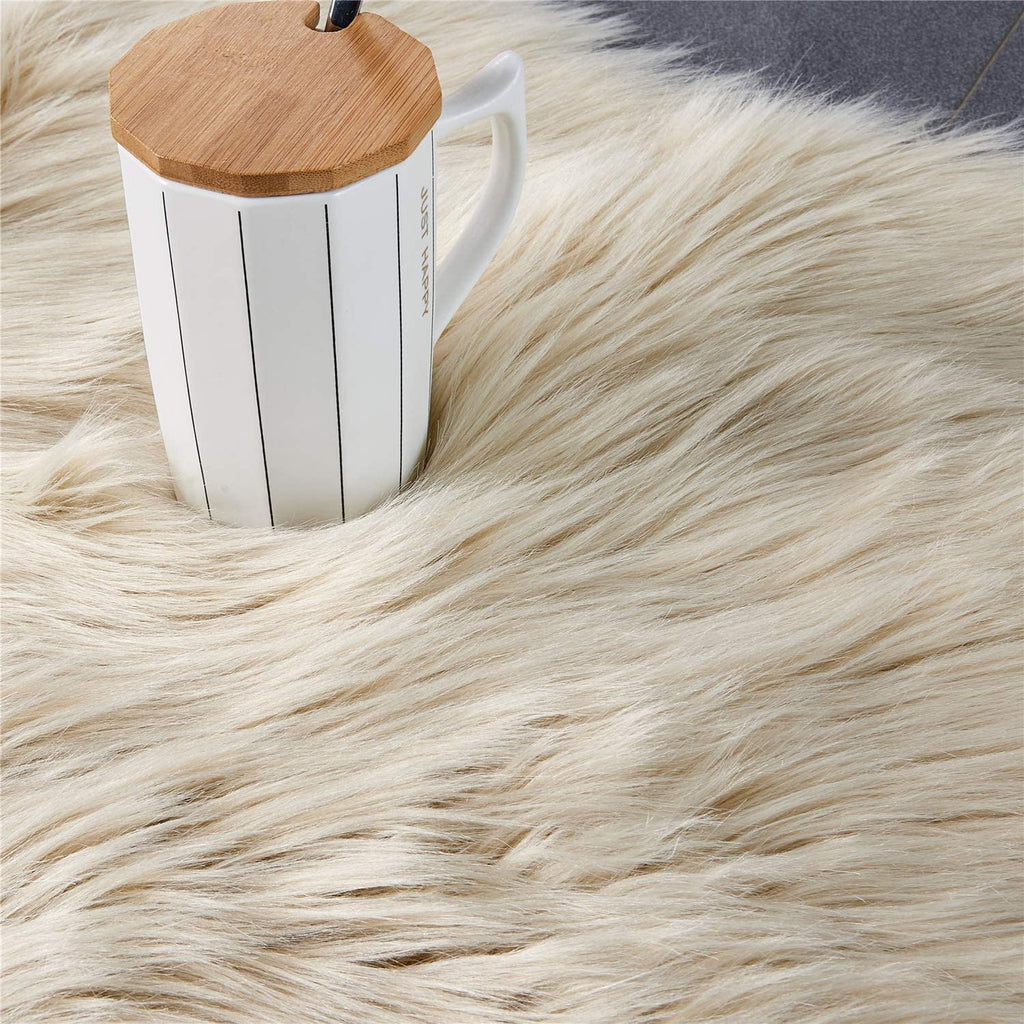 Indulge in Luxury with Our Ultra Soft Beige Faux Fur Shaggy Area Rug - Perfect for Your Living Room, Bedroom, or Nursery (2' x 6' Sheepskin)