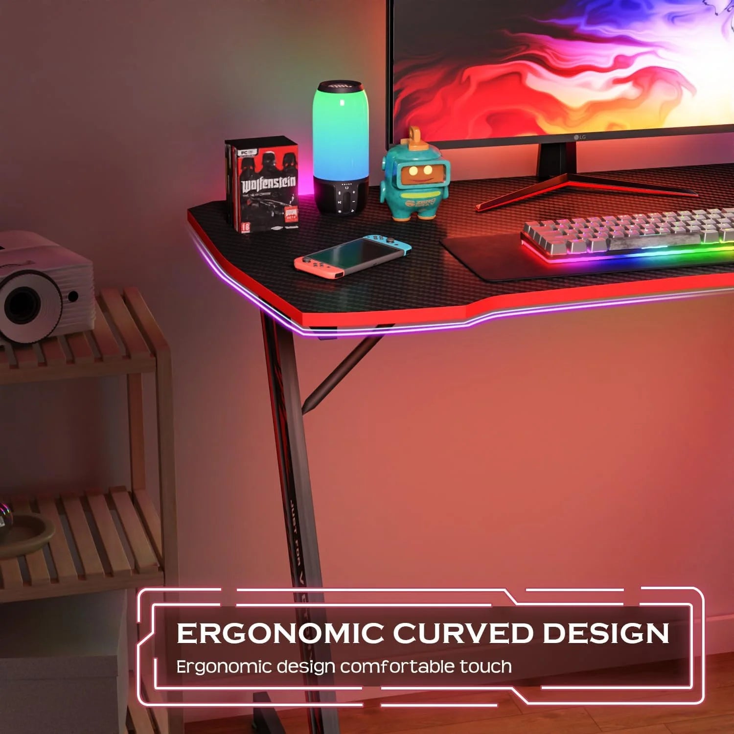Elevate Your Gaming Experience with the 39-Inch Z-Shaped Gaming Desk Featuring Headphone Hook and Spacious Desktop in Red