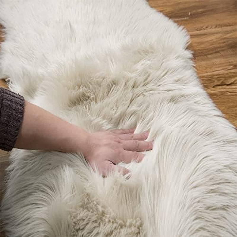 Indulge in Luxury with Our Ultra Soft Beige Faux Fur Shaggy Area Rug - Perfect for Your Living Room, Bedroom, or Nursery (2' x 6' Sheepskin)