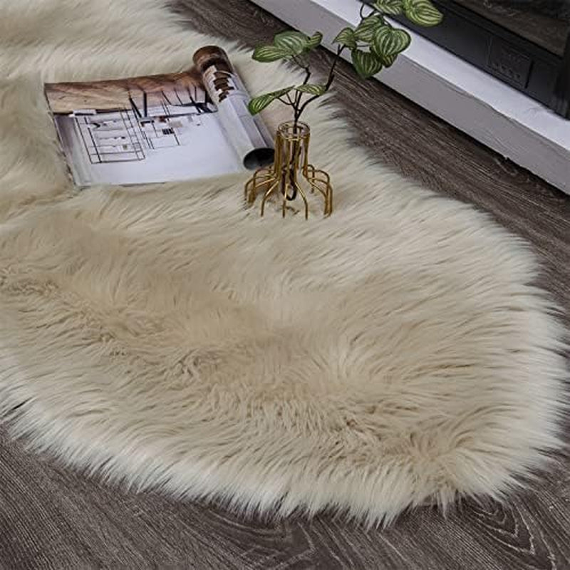 Indulge in Luxury with Our Ultra Soft Beige Faux Fur Shaggy Area Rug - Perfect for Your Living Room, Bedroom, or Nursery (2' x 6' Sheepskin)