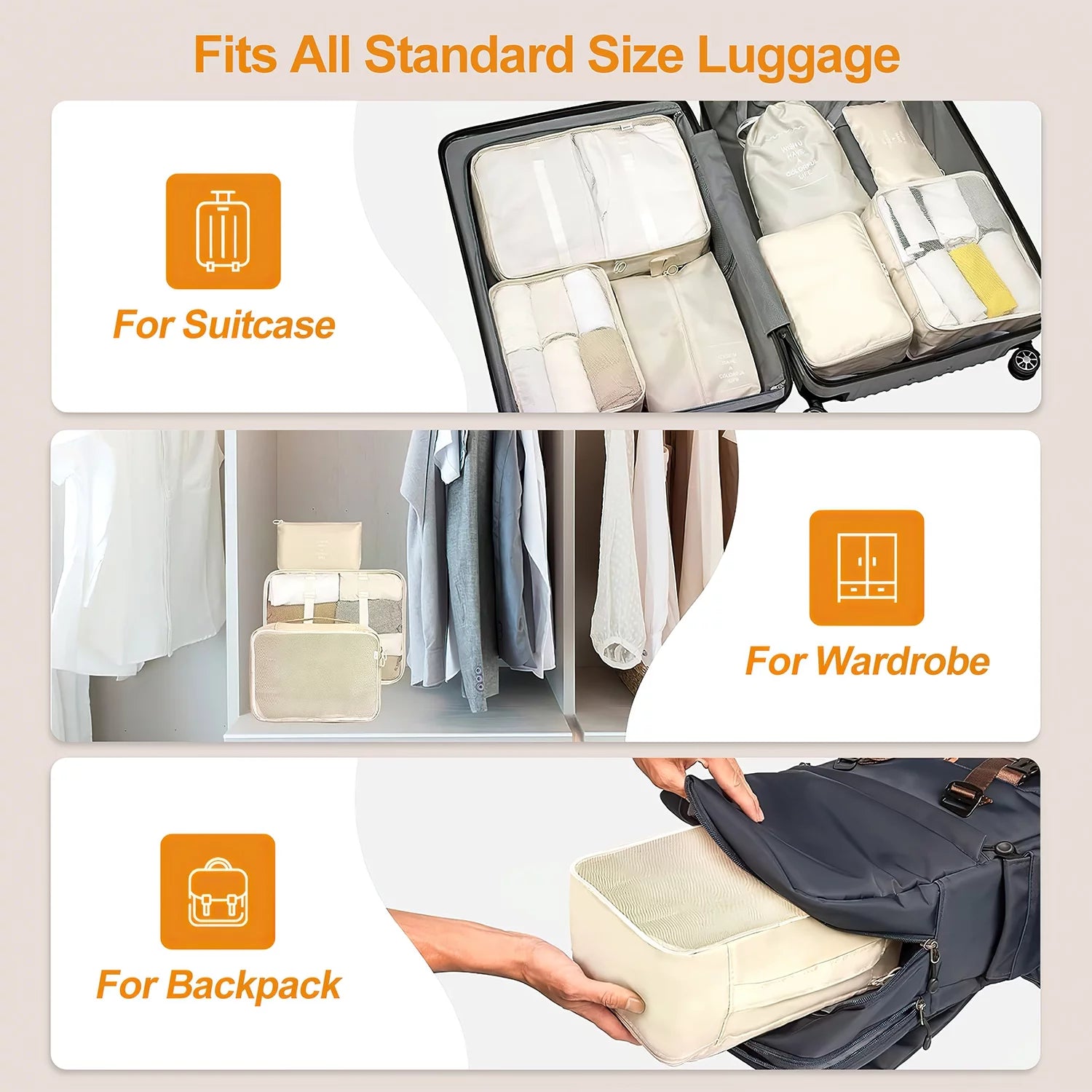 Ultimate Travel Packing Cubes Set - 9 Versatile Organizers with Large Toiletries Bag in Elegant Beige