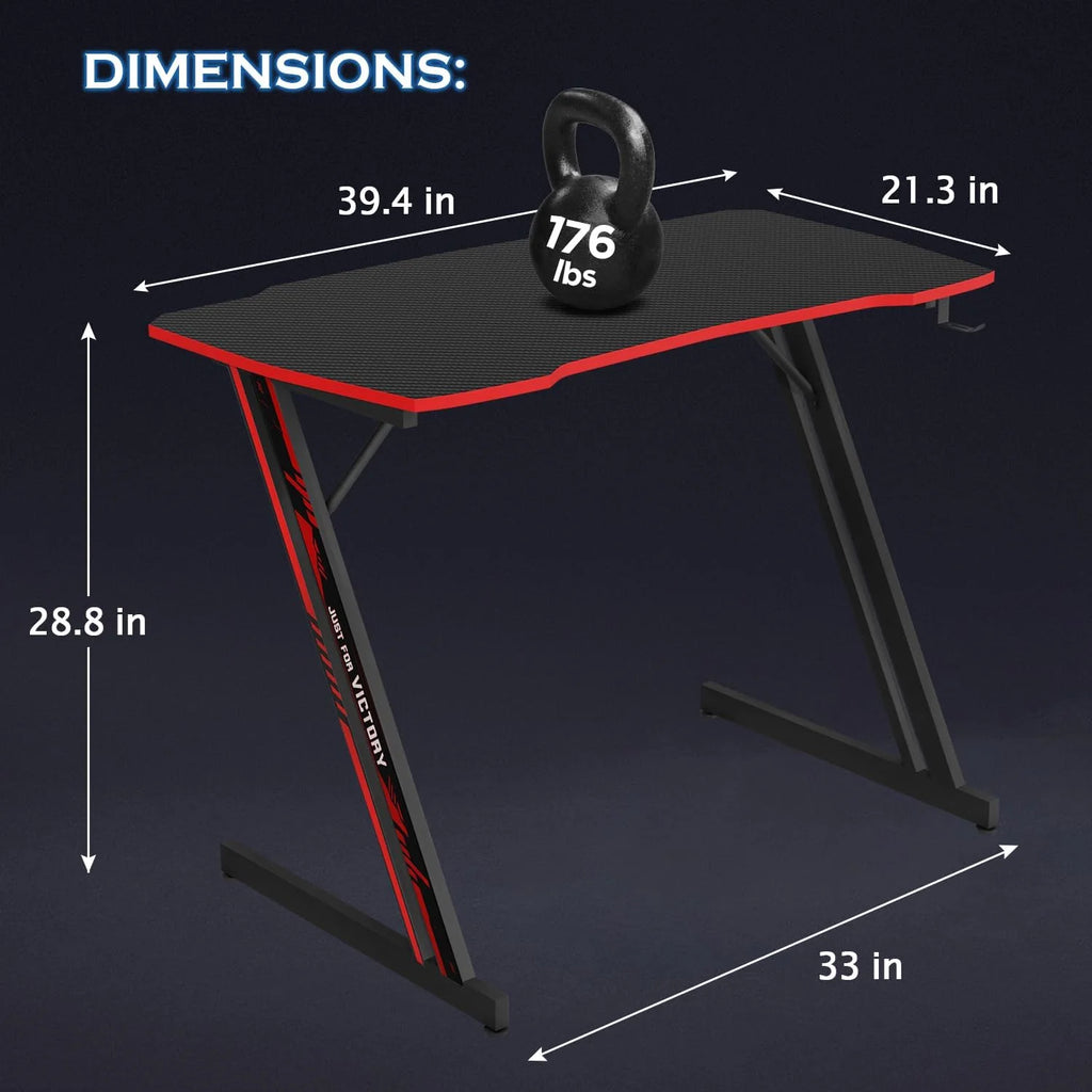 Elevate Your Gaming Experience with the 39-Inch Z-Shaped Gaming Desk Featuring Headphone Hook and Spacious Desktop in Red