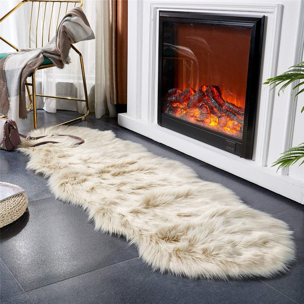 Indulge in Luxury with Our Ultra Soft Beige Faux Fur Shaggy Area Rug - Perfect for Your Living Room, Bedroom, or Nursery (2' x 6' Sheepskin)