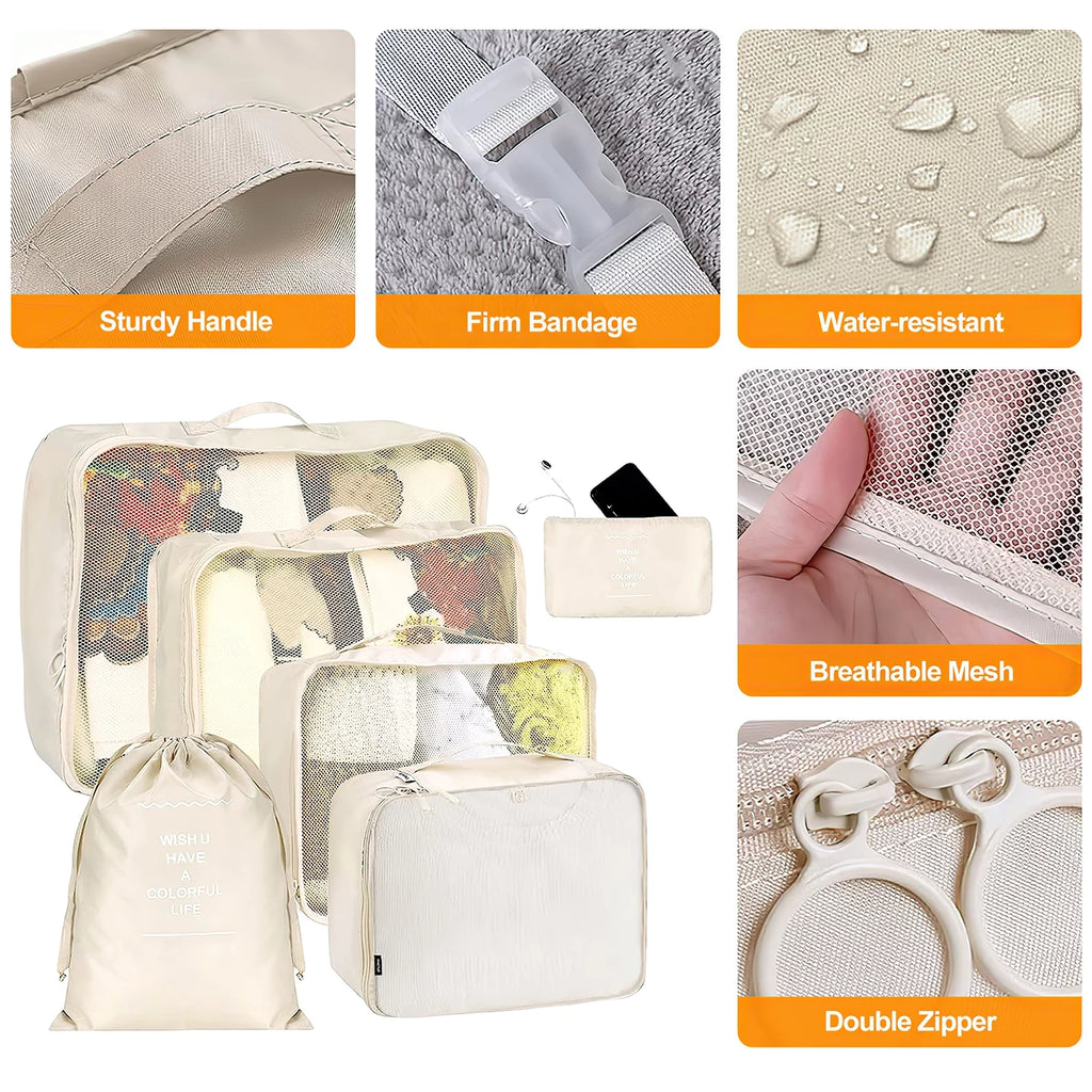 Ultimate Travel Packing Cubes Set - 9 Versatile Organizers with Large Toiletries Bag in Elegant Beige