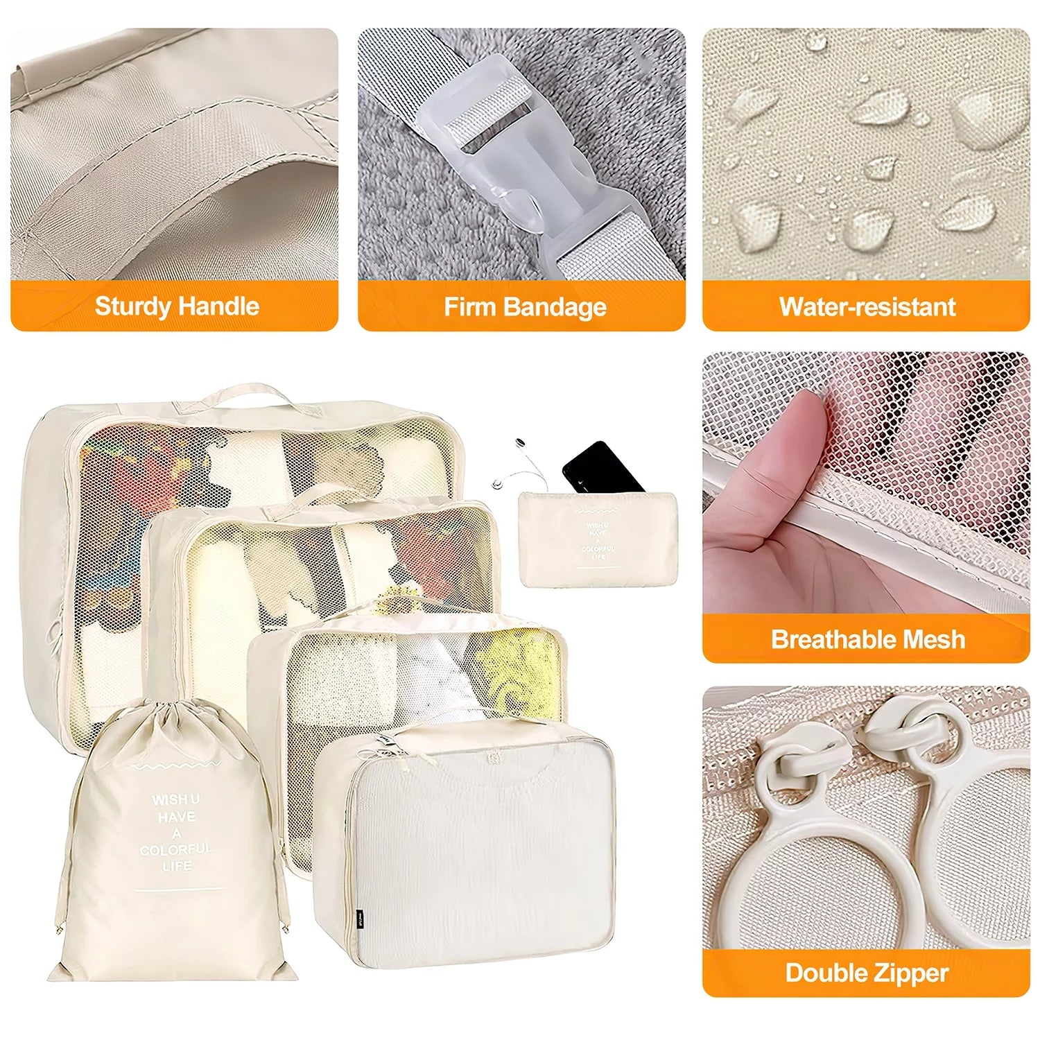Ultimate Travel Packing Cubes Set - 9 Versatile Organizers with Large Toiletries Bag in Elegant Beige